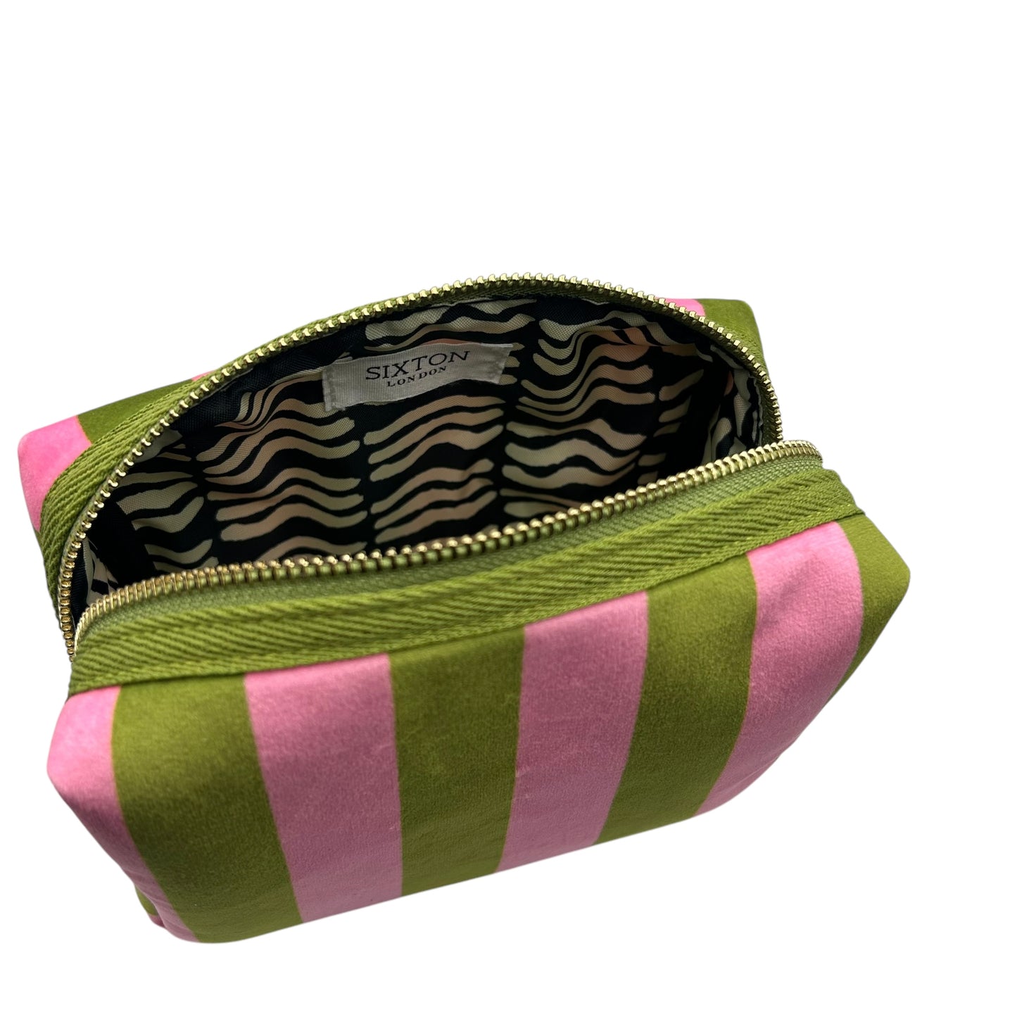 Chartreuse stripe makeup bag