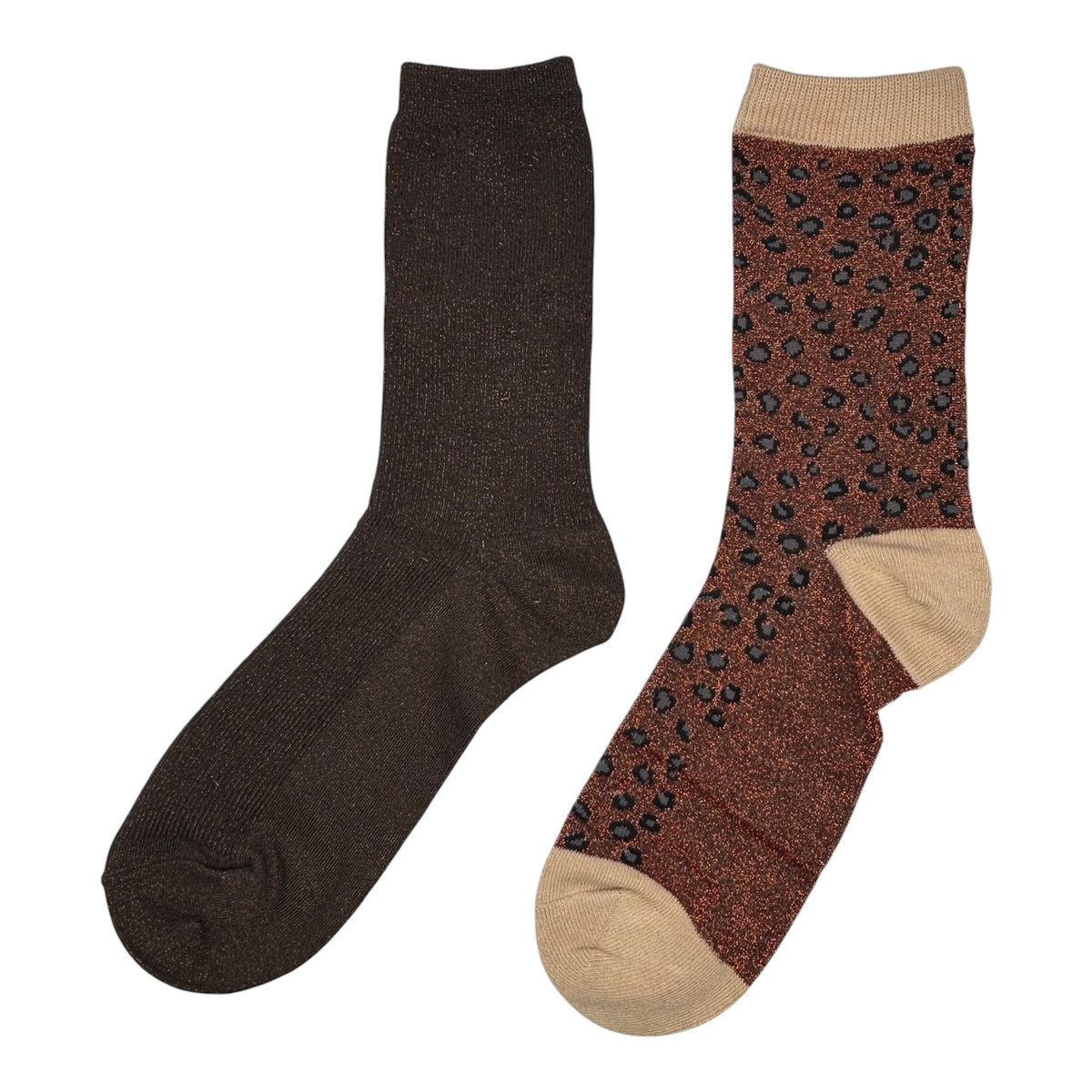 Brown Vegas & Sand Cheetah sock box duo with brooch