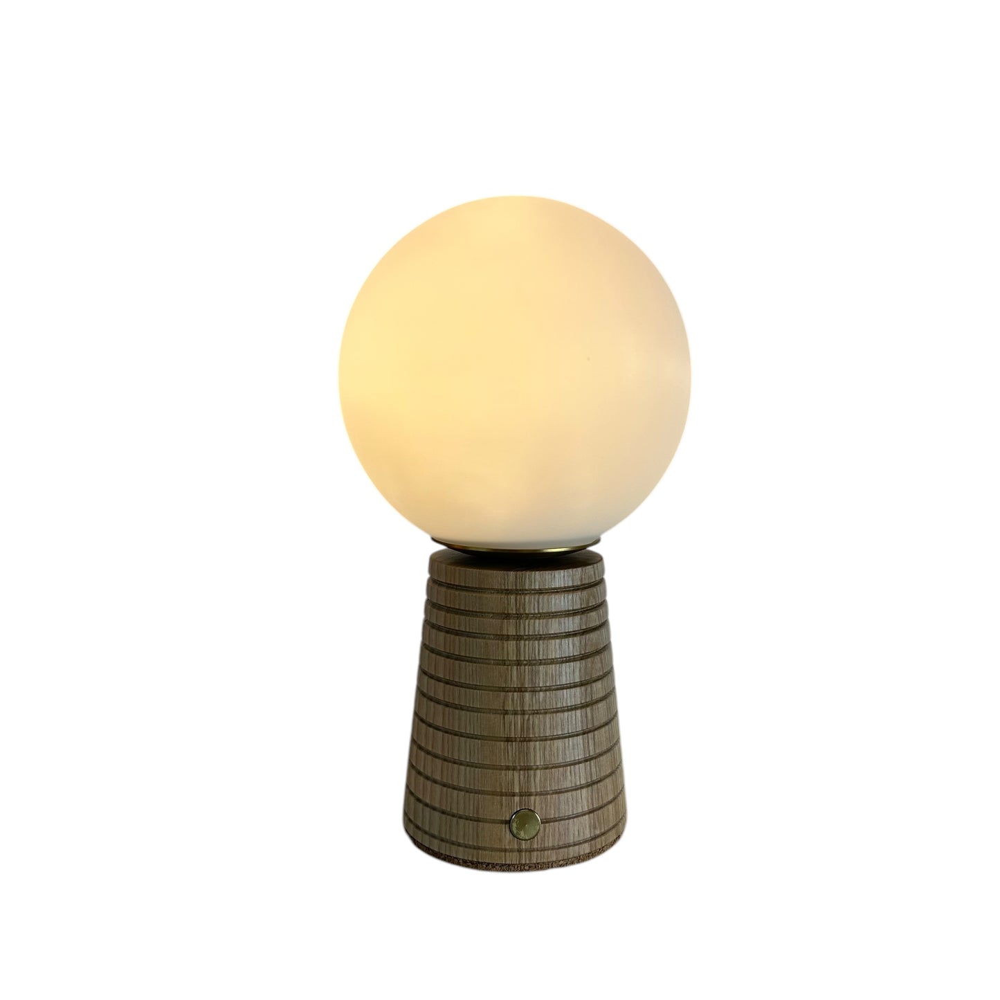 Small Deco Cone Ribbed Beech style rechargeable touch lamp