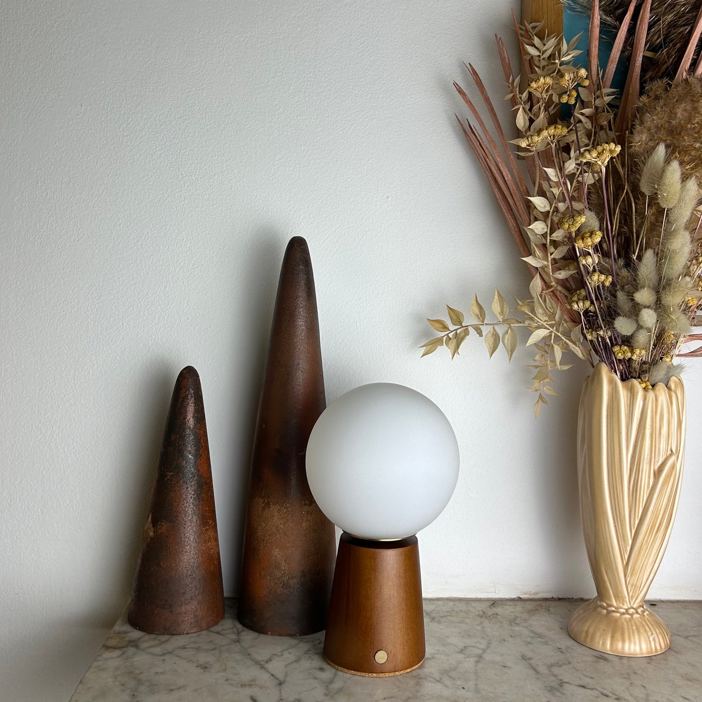Small Deco Cone Teak style rechargeable touch lamp