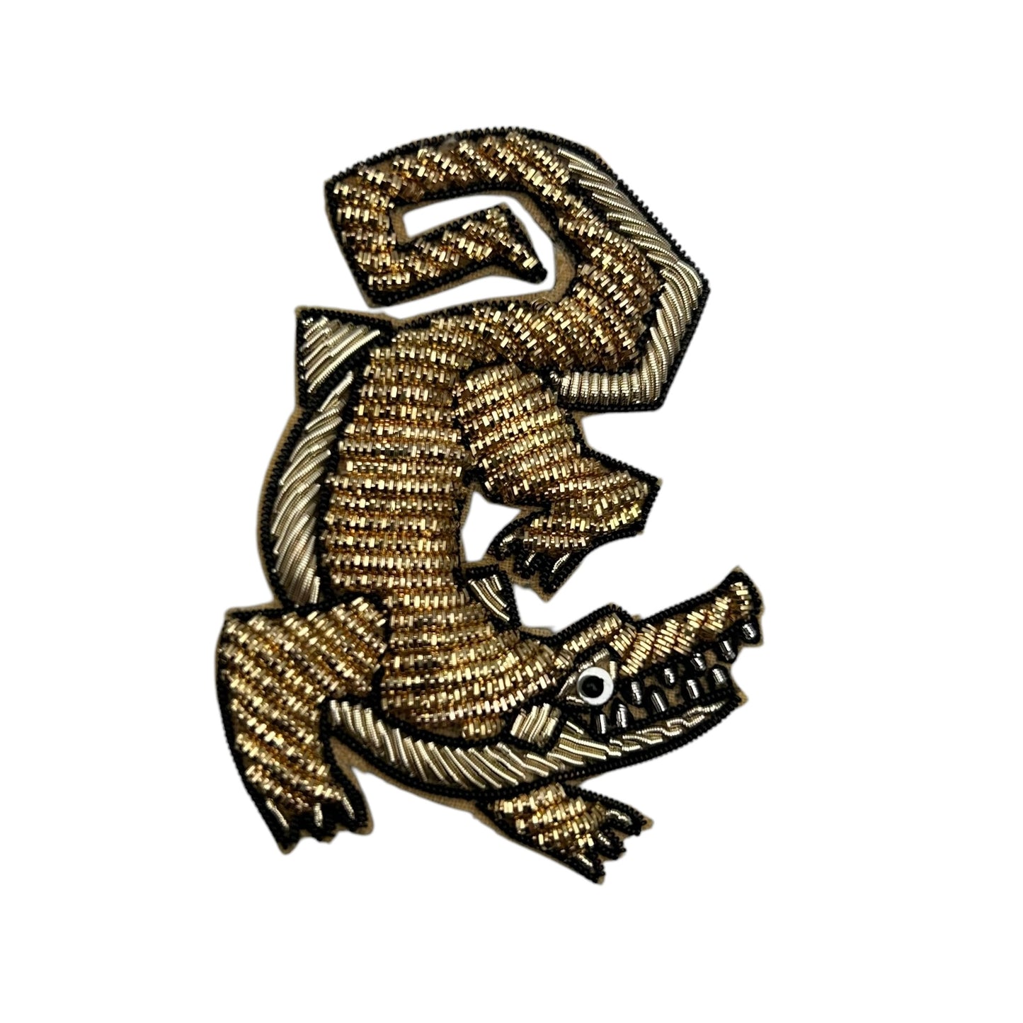 Jewellery Travel Pot in yellow stripe - Crocodile brooch