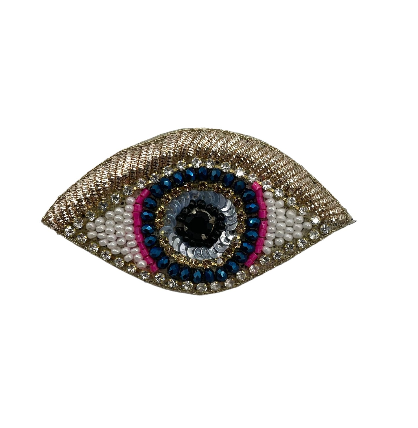 Jewellery Travel Pot in pink stripe - Golden Eye brooch