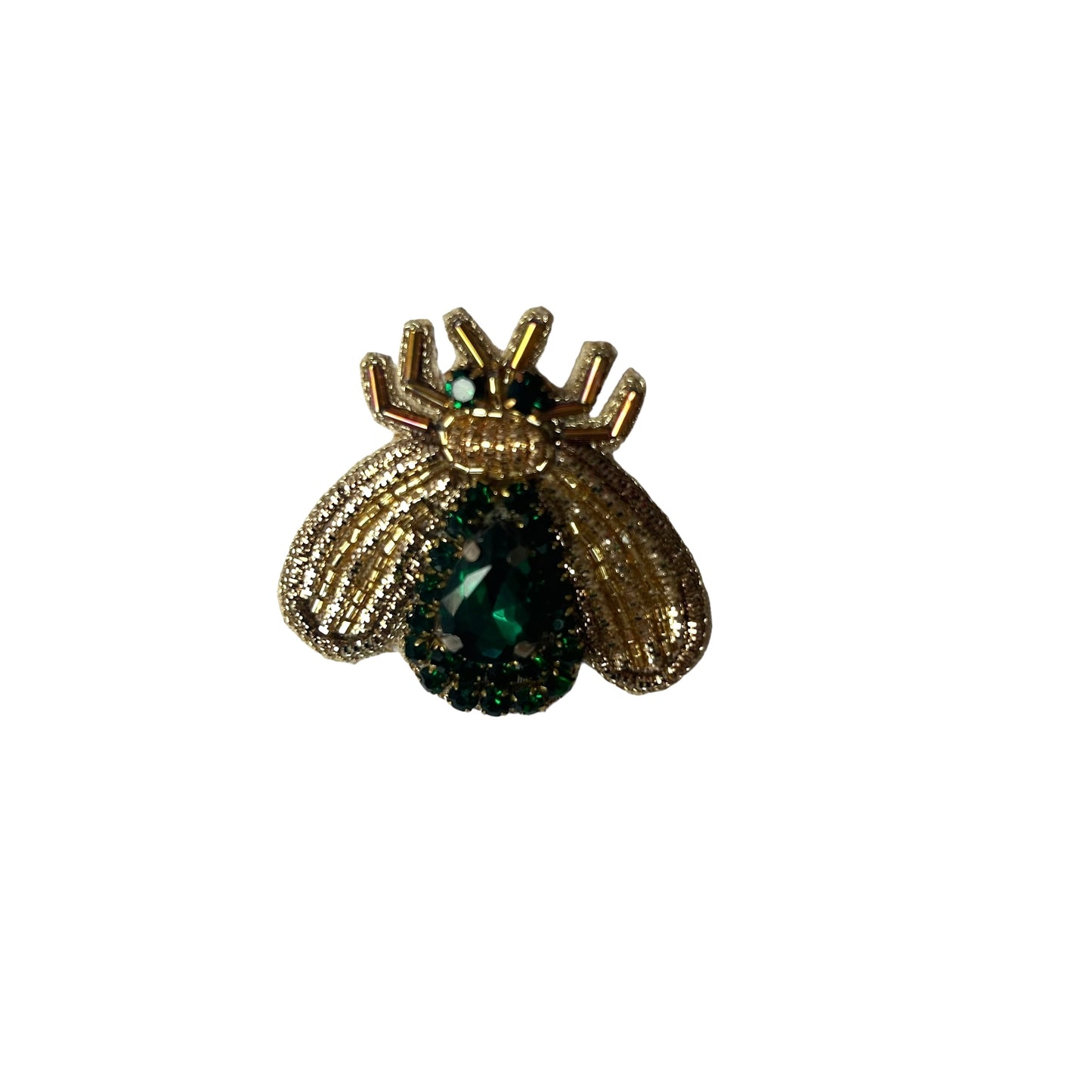Jewellery Travel Pot in teal stripe - Green Jewelled Insect pin