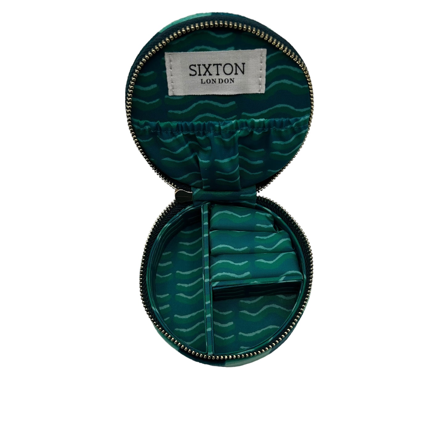Jewellery Travel Pot in teal stripe - Palm Tree brooch