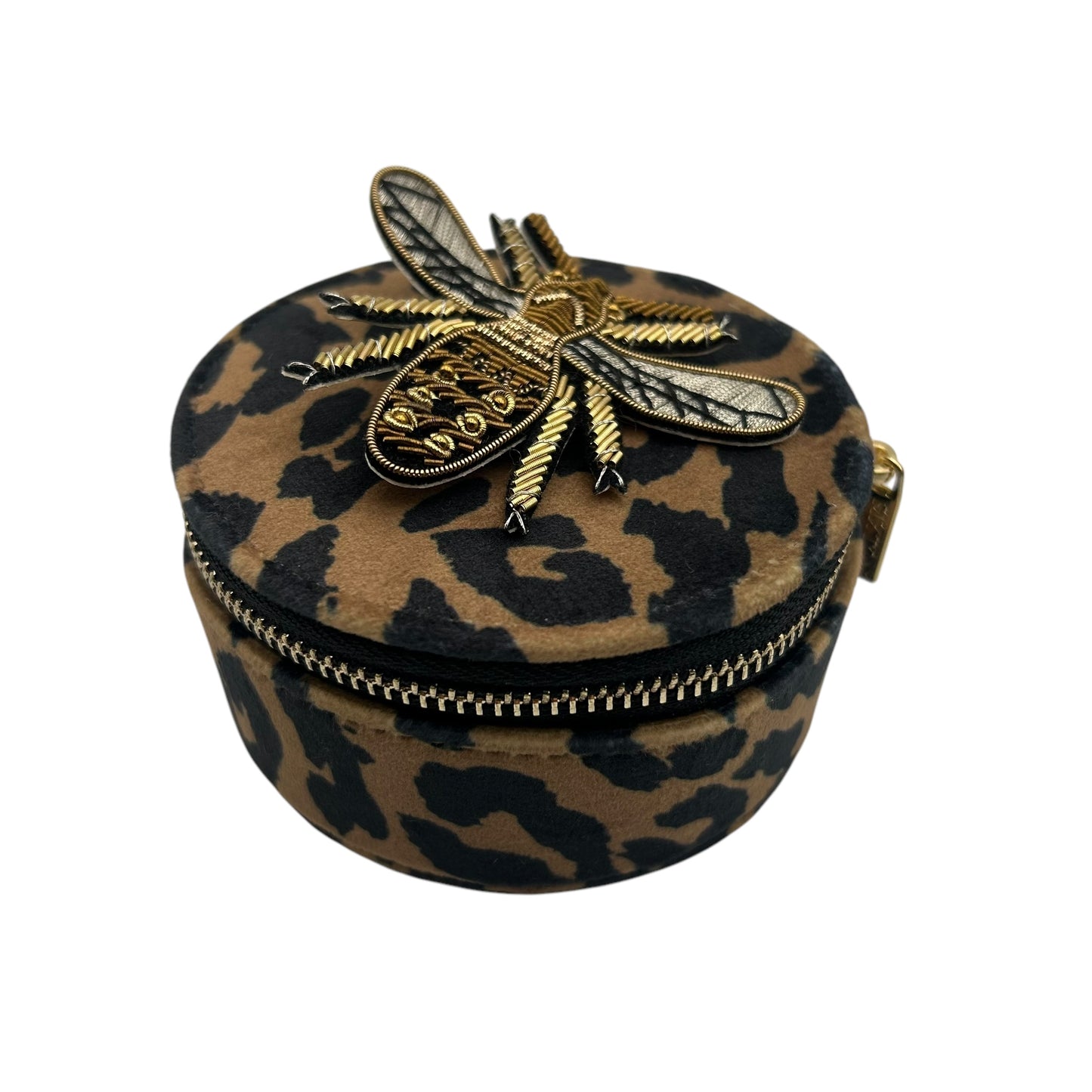 Jewellery Travel Pot in leopard print - Metallic Insect pin