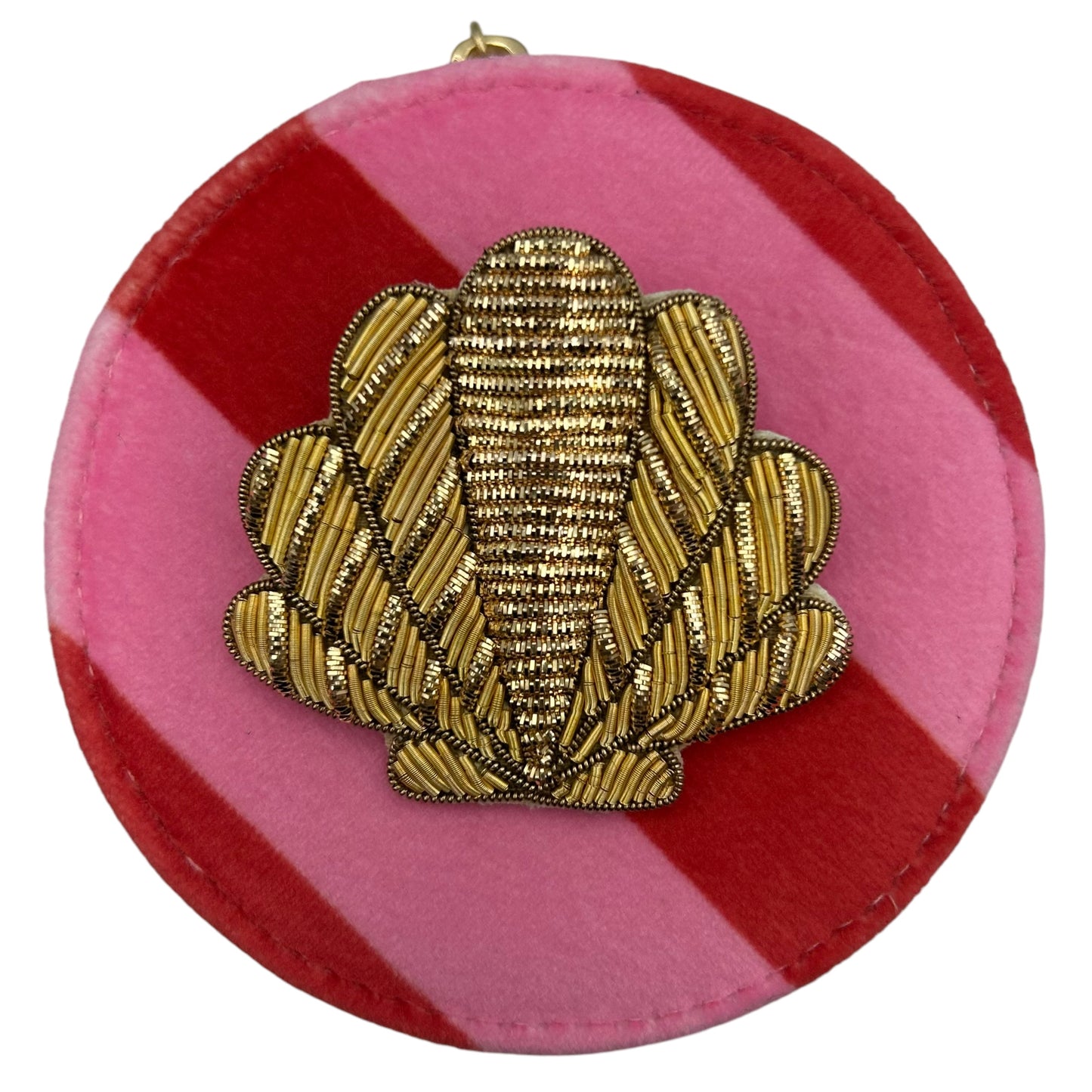 Jewellery Travel Pot in pink stripe - Shell brooch