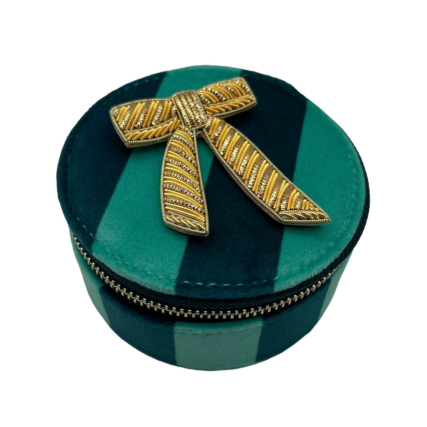Jewellery Travel Pot in teal stripe - Bow brooch