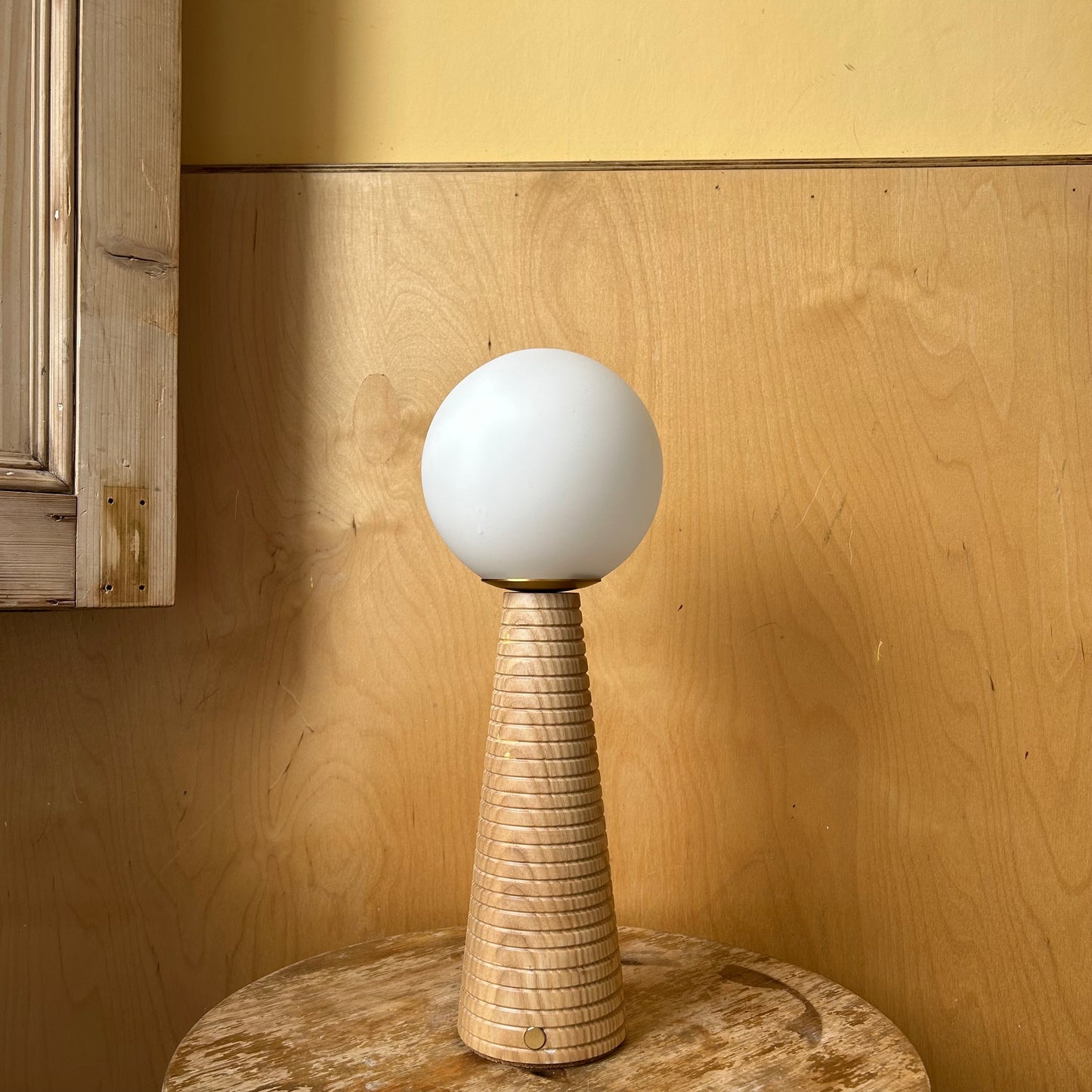 Large Deco Cone Ribbed Beech style rechargeable touch lamp
