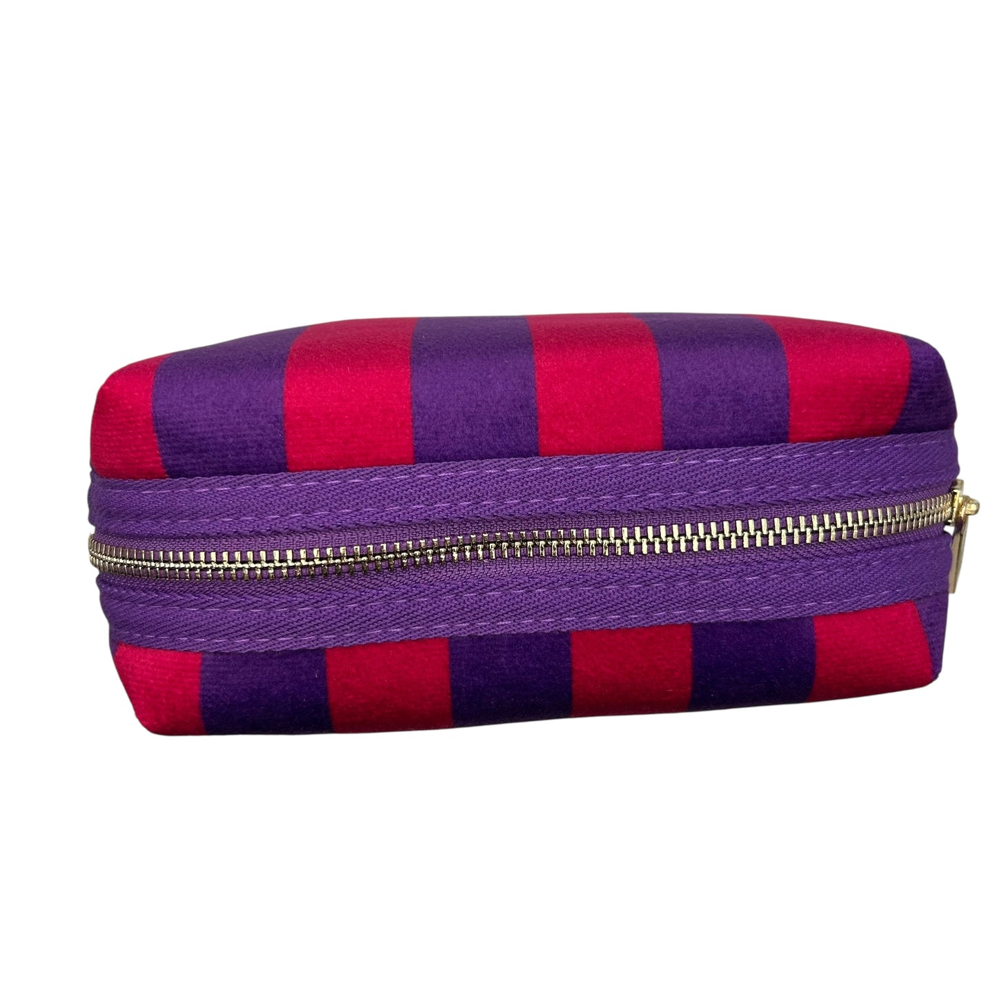 Large purple stripe makeup bag with Leopard brooch