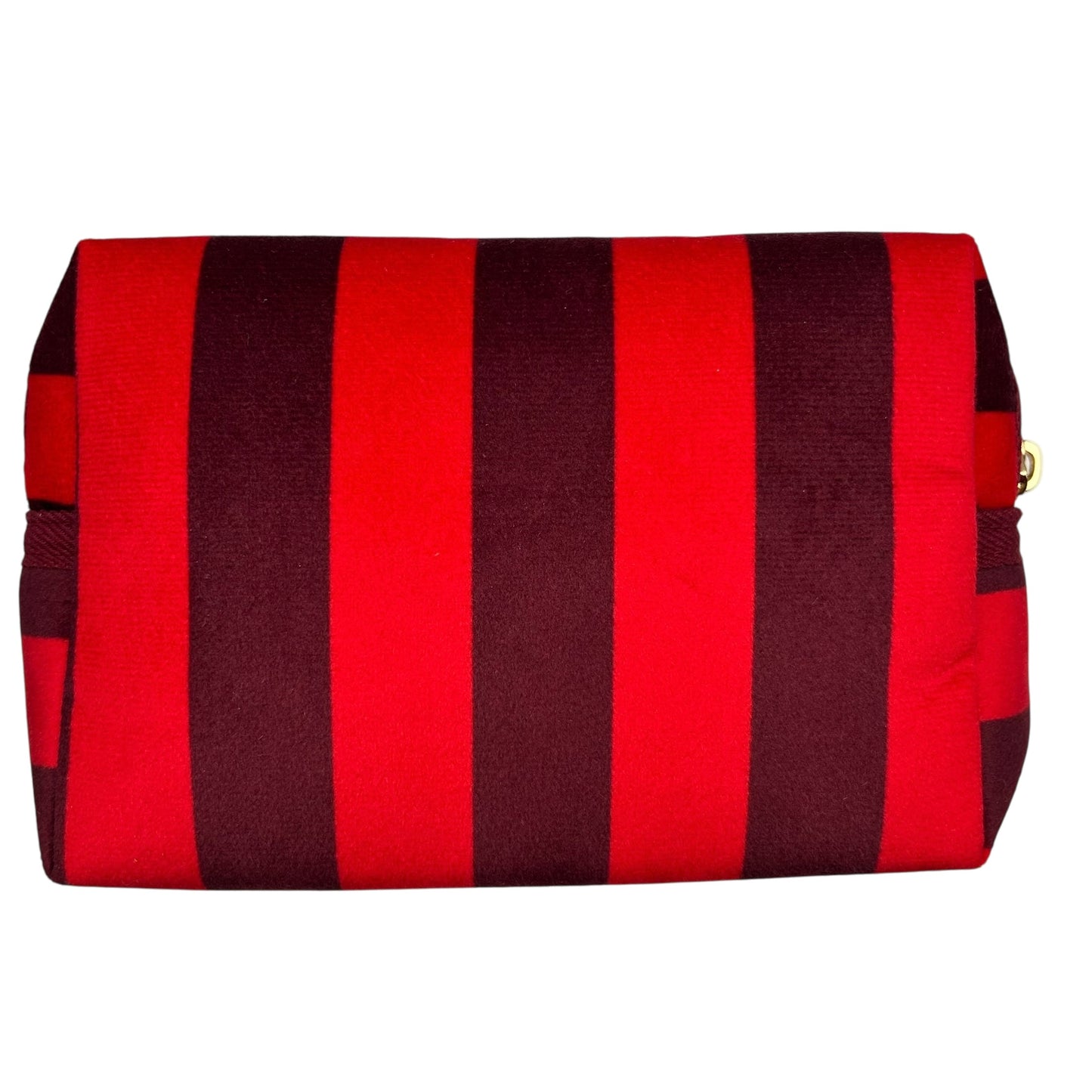 Large red stripe makeup bag with Bow brooch