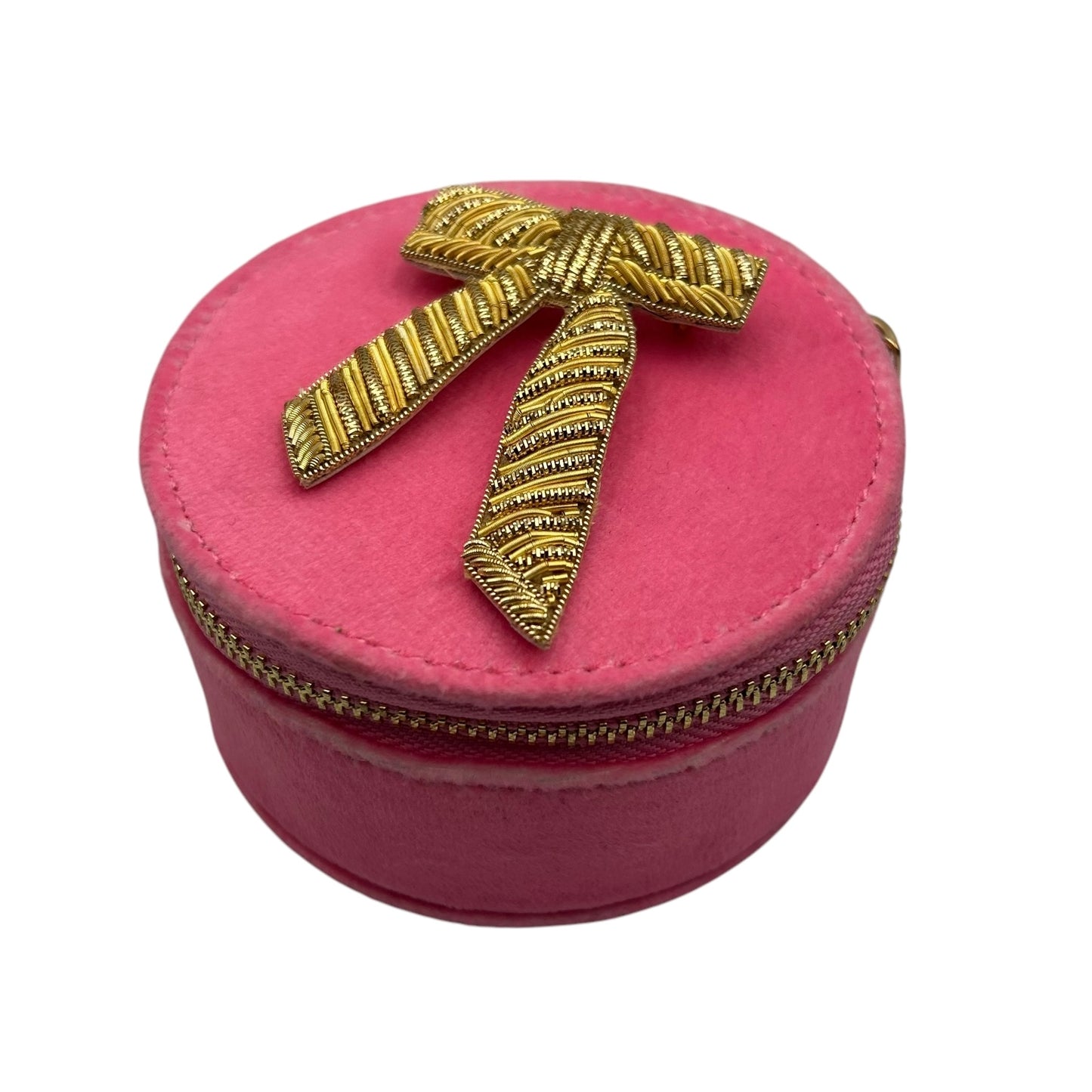 Jewellery Travel Pot in pale pink - Gold Bow brooch