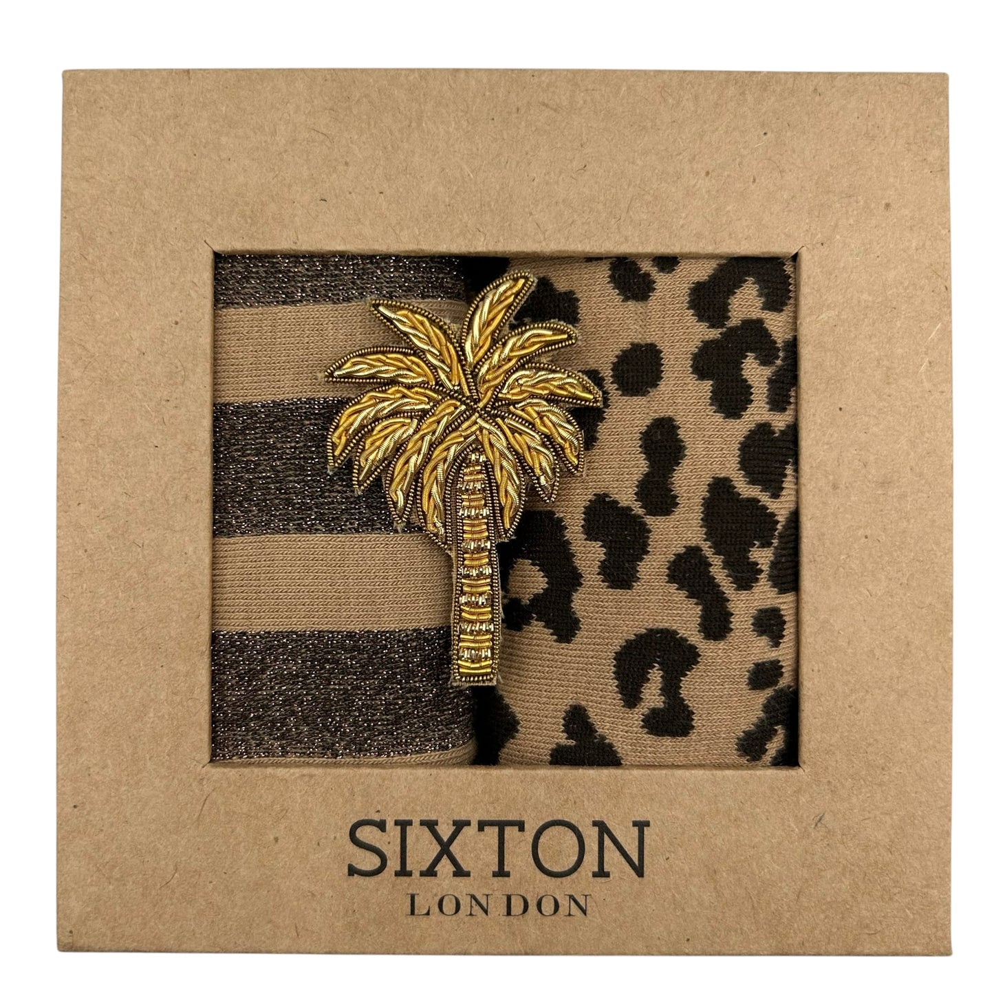 Sand Leopard & Berlin sock box duo with pin