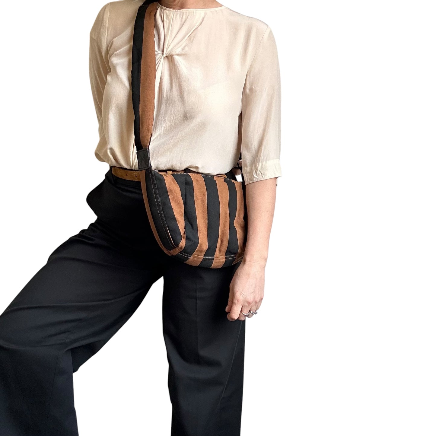 Brixton cross body sling bag - brown & black stripe print - small