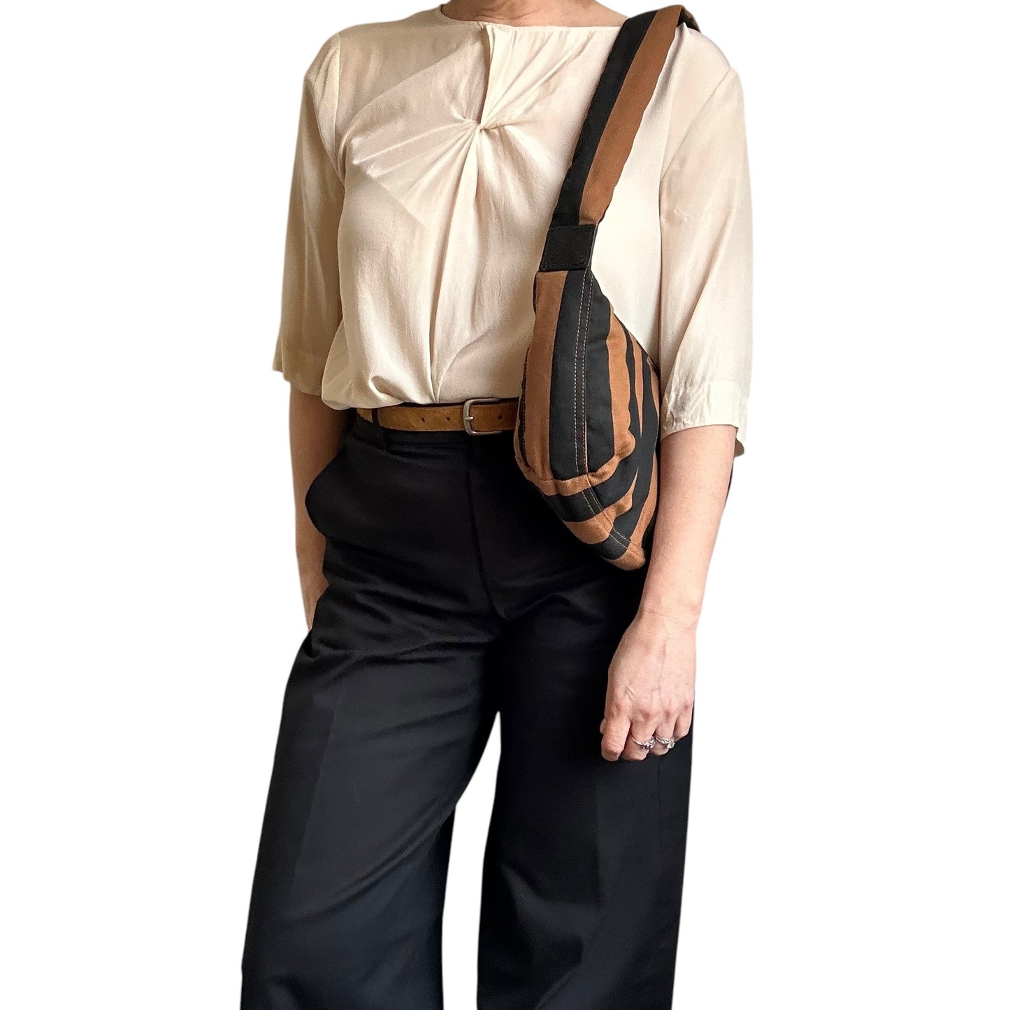 Brixton cross body sling bag - brown & black stripe print - small