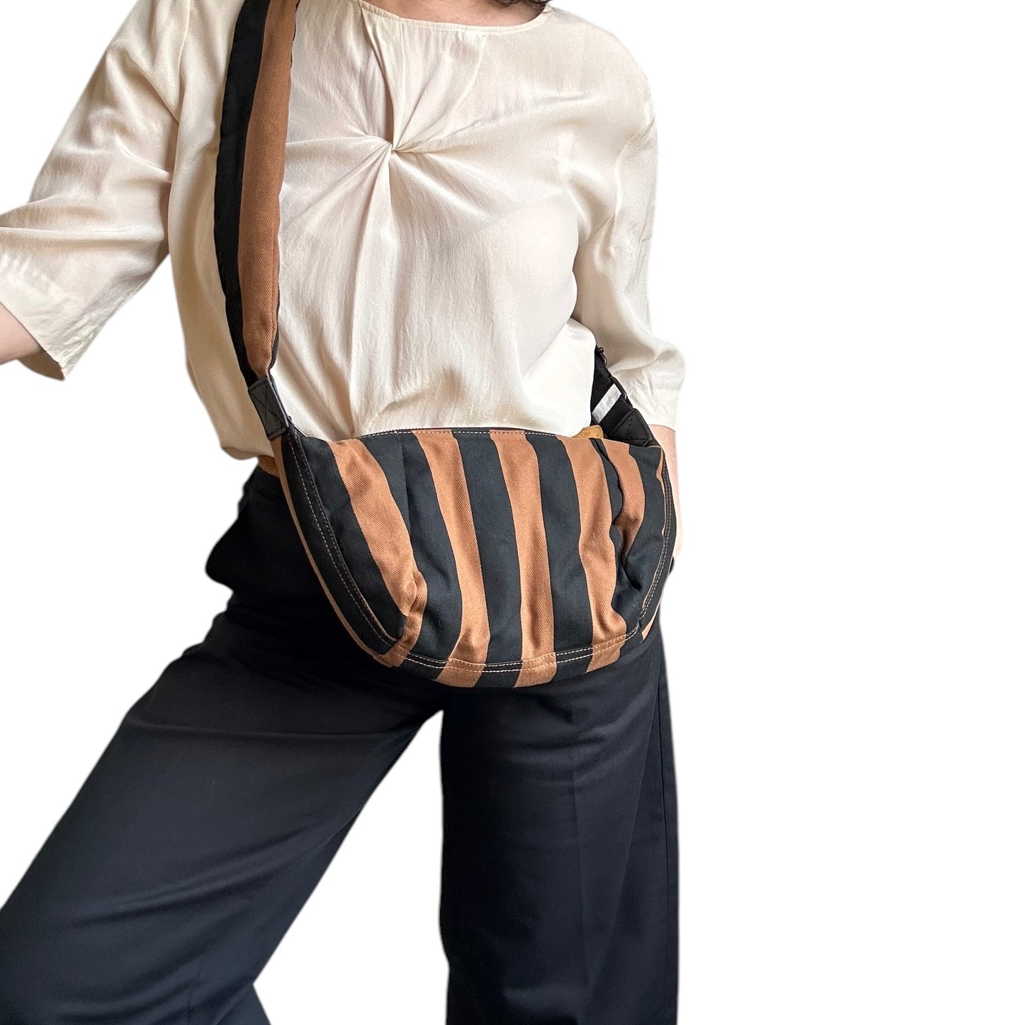 Brixton cross body sling bag - brown & black stripe print - small