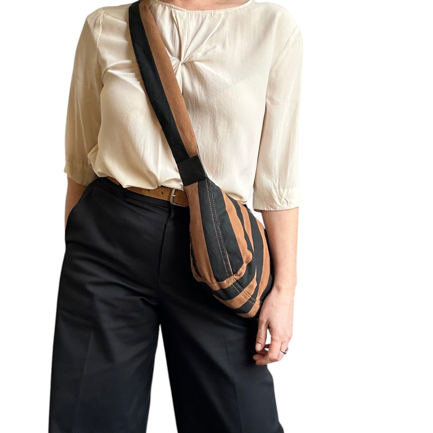Brixton cross body sling bag - brown & black stripe print - small