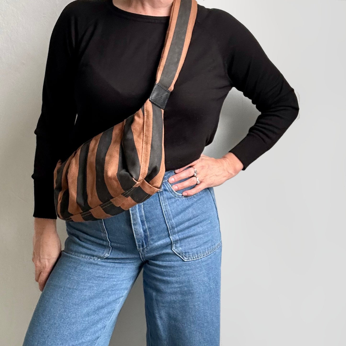 Brixton cross body sling bag - brown & black stripe print - small