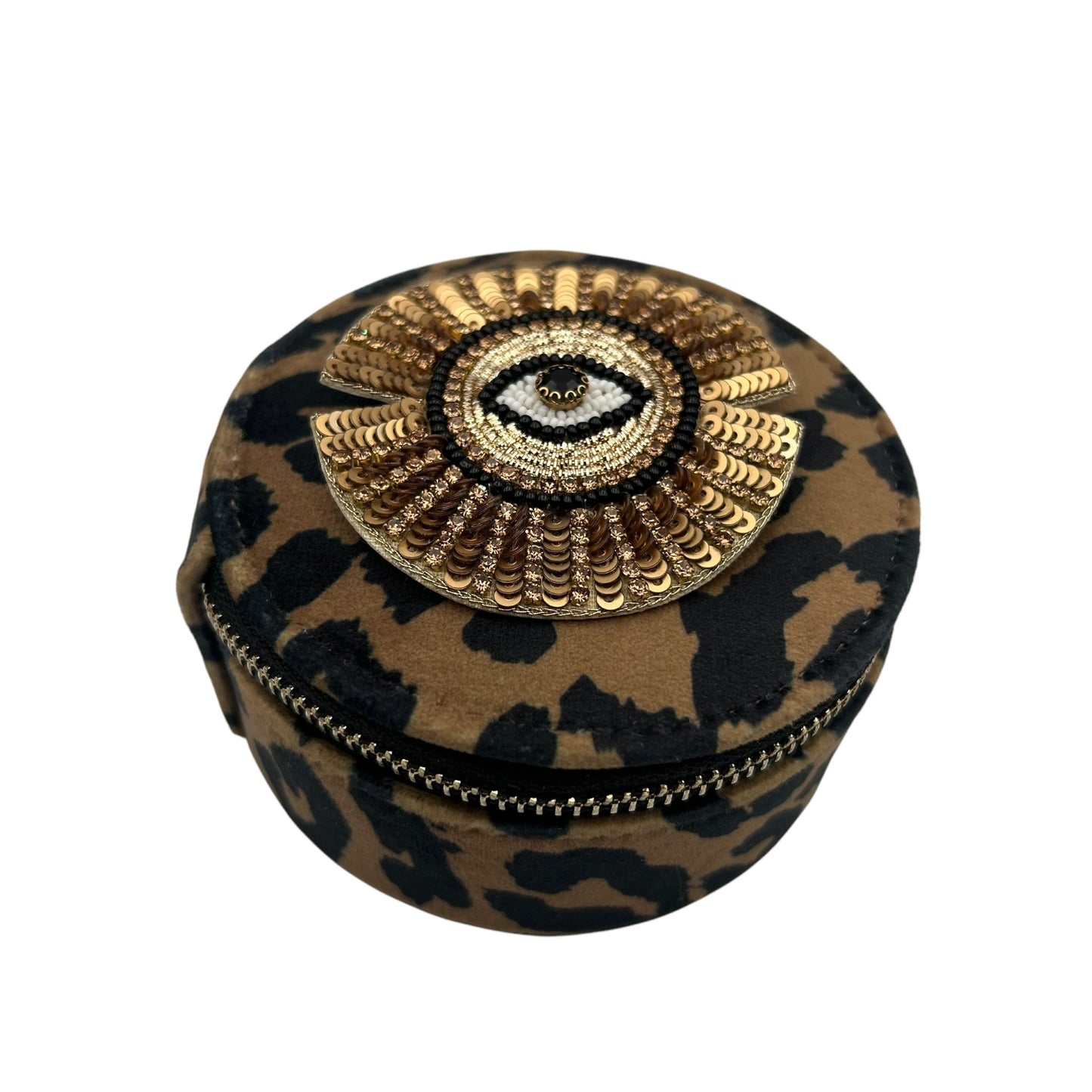 Jewellery Travel Pot in leopard print - Sunray Eye pin
