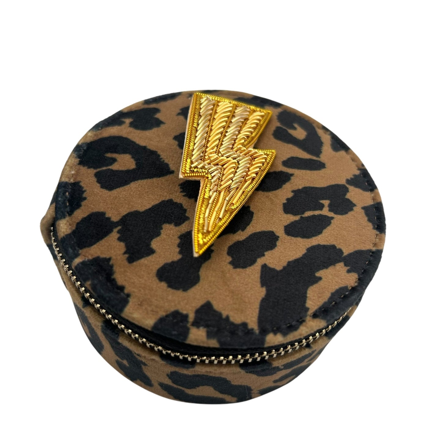 Jewellery Travel Pot in leopard print - Lightning Bolt pin