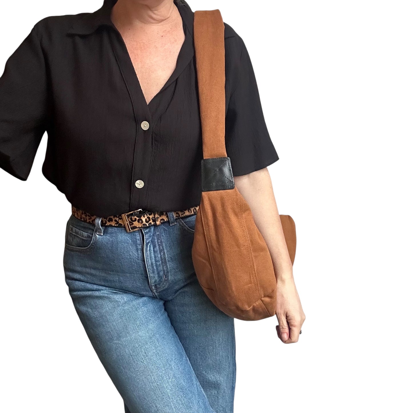 Brixton cross body sling bag - Brown cotton canvas - large