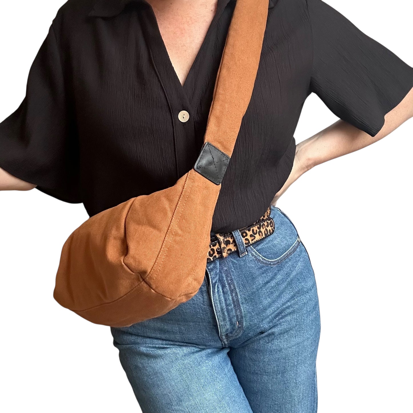 Brixton cross body sling bag - Brown plain cotton canvas - small