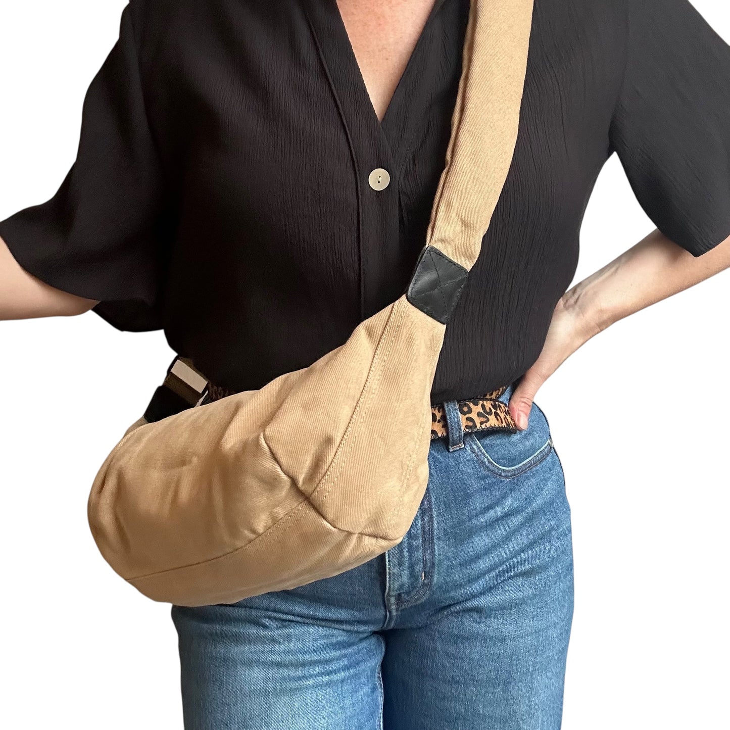 Brixton cross body sling bag - Sand cotton canvas - small