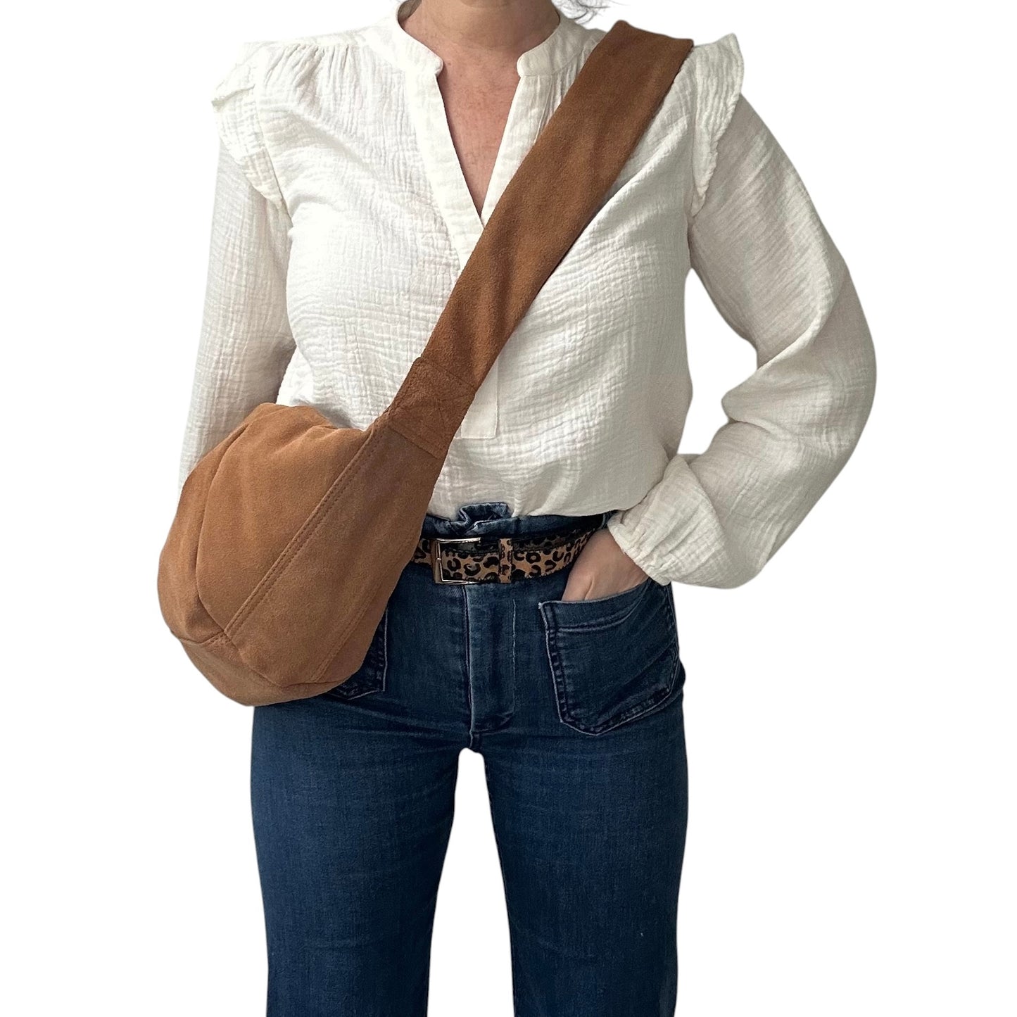 Brixton cross body sling bag -  tan suede - large
