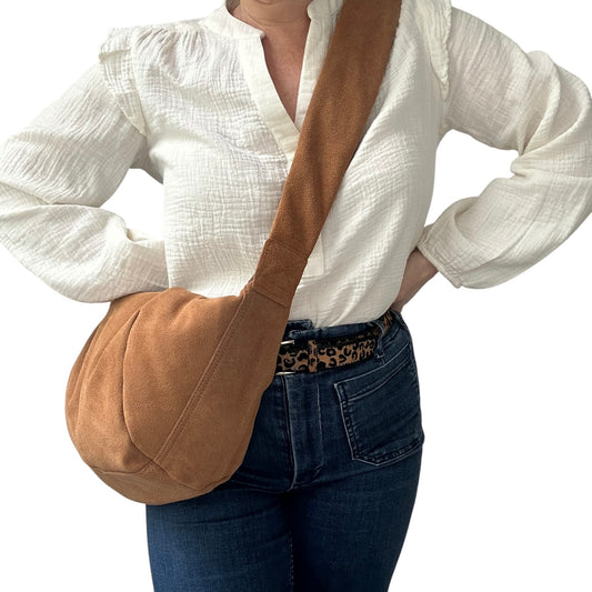Brixton cross body sling bag -  tan suede - large