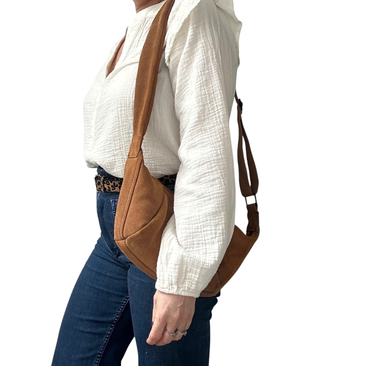 Brixton cross body sling bag -  tan suede - small