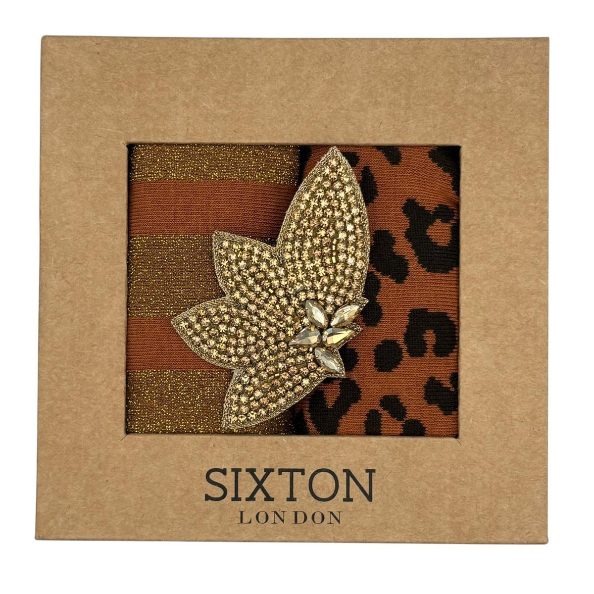 Copper Berlin & Leopard sock box duo with brooch