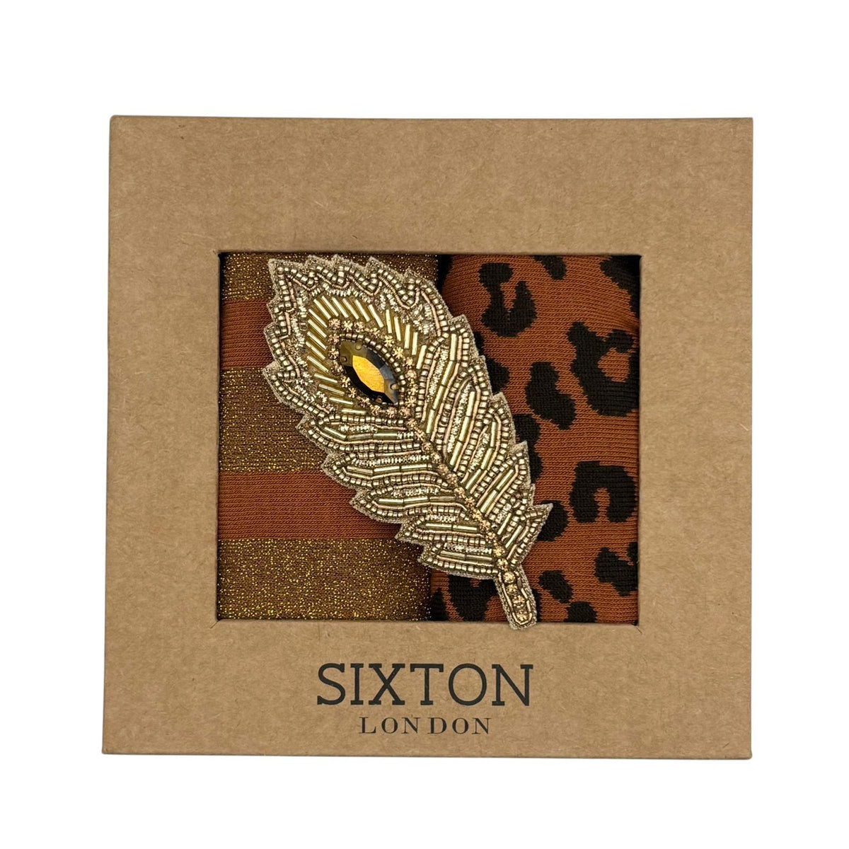Copper Berlin & Leopard sock box duo with brooch
