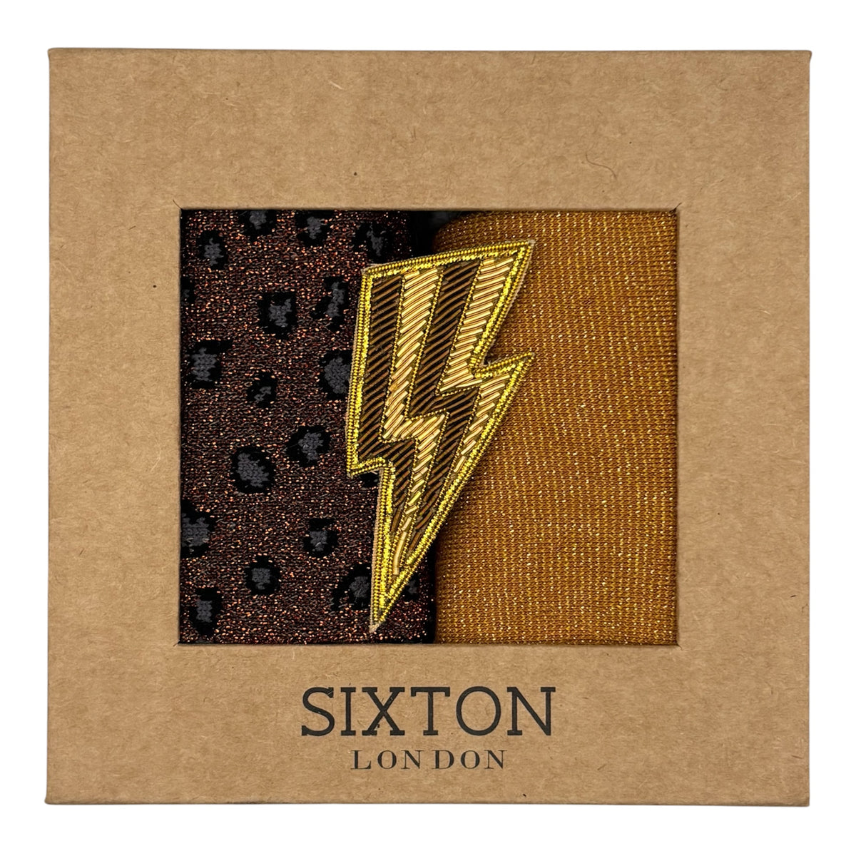Copper Tokyo & Sand Cheetah sock box duo with brooch