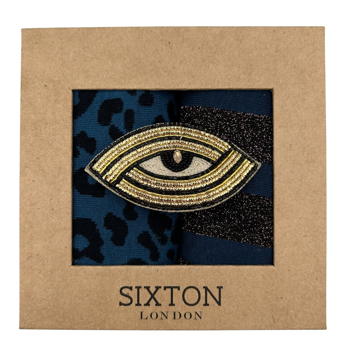 Denim Leopard & Berlin sock box duo with pin