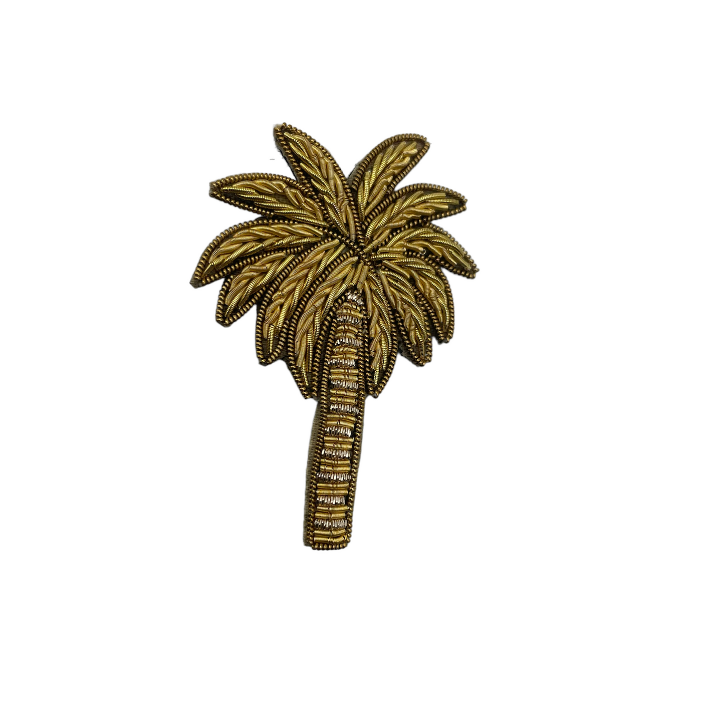 Jewellery travel pot in sand palm print with palm tree brooch