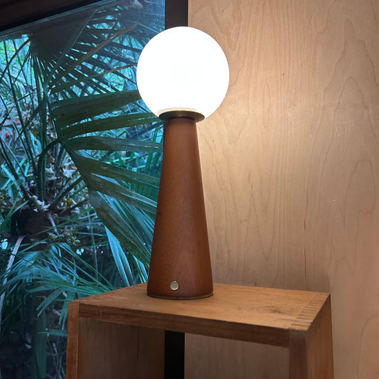Large Deco Cone Teak style rechargeable touch lamp