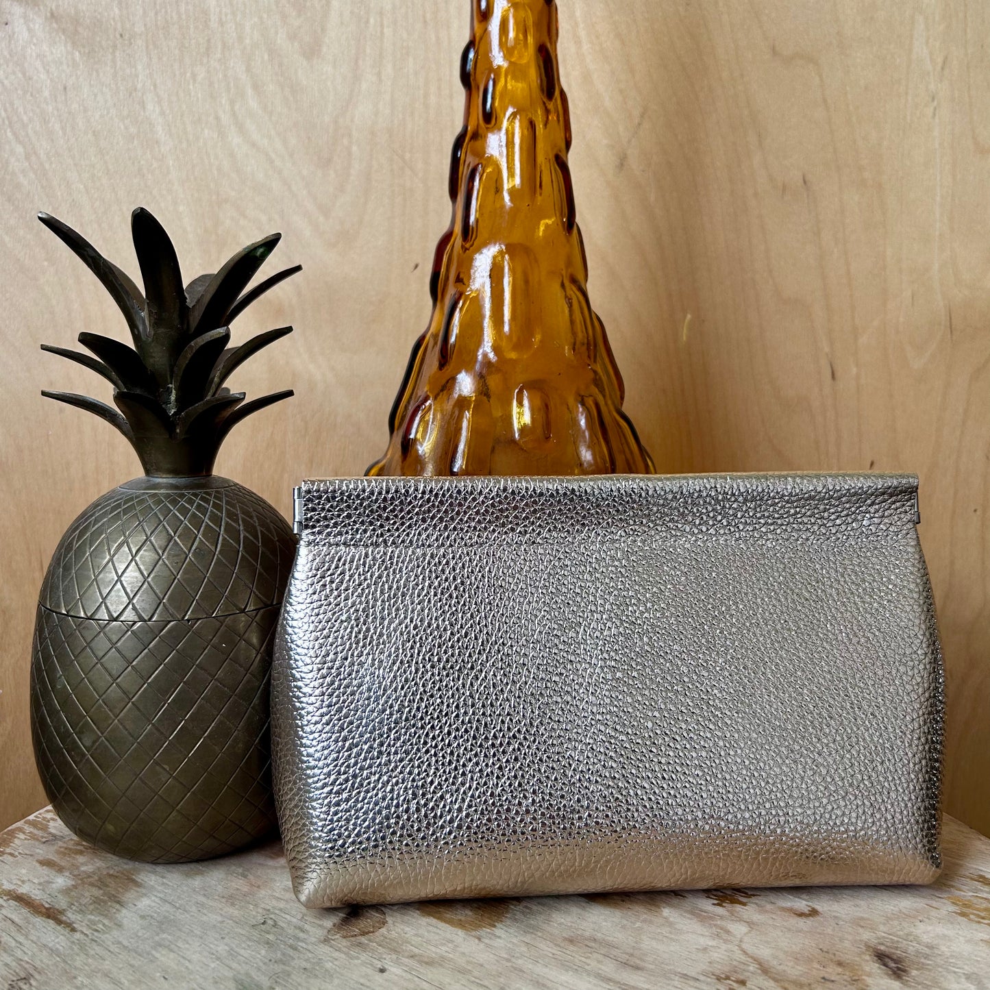 Large gold leather pouch - textured metallic