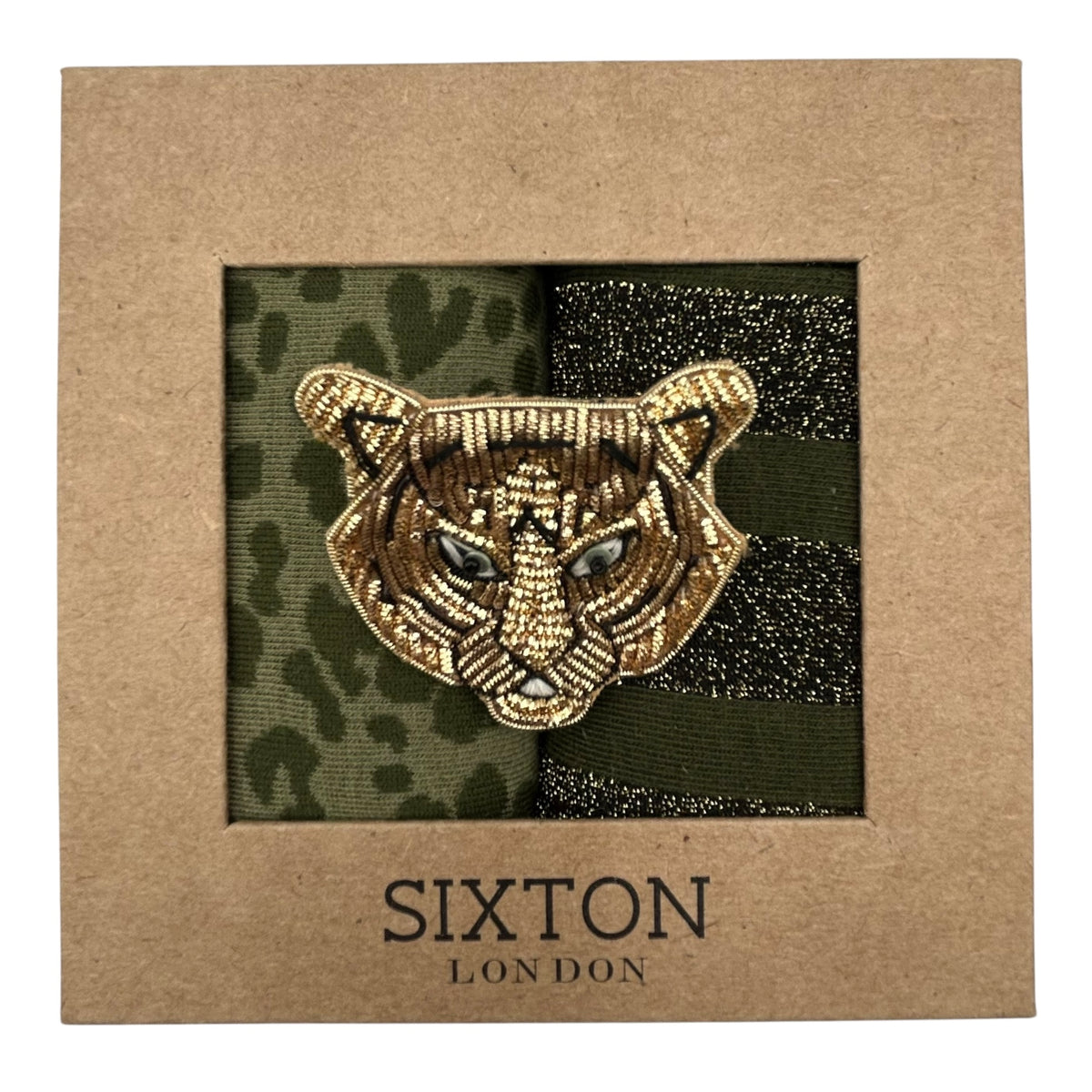 Ivy Leopard & Ivy Berlin sock box duo with embroidered brooch