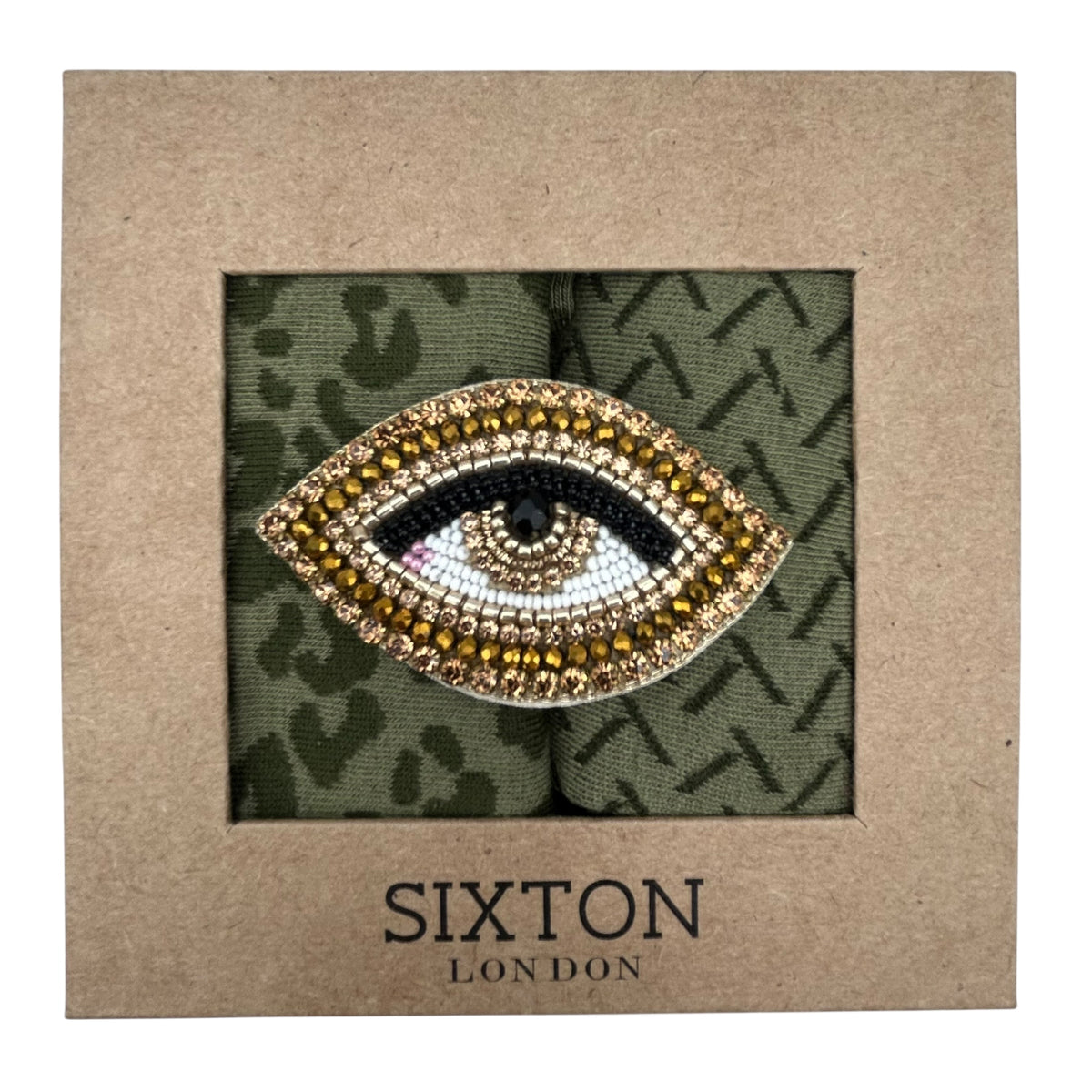 Ivy Kyoto & Leopard sock box duo with embroidered brooch