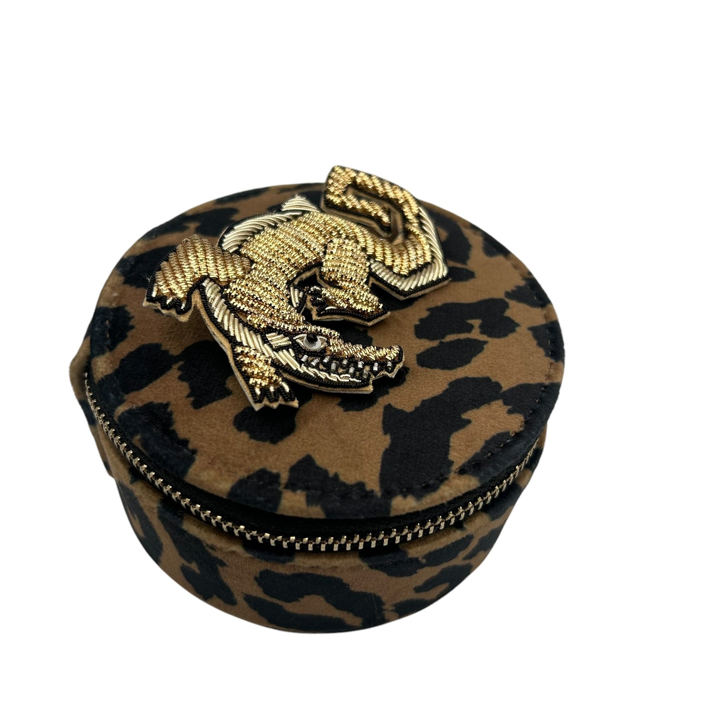 Jewellery Travel Pot in leopard print - Crocodile pin