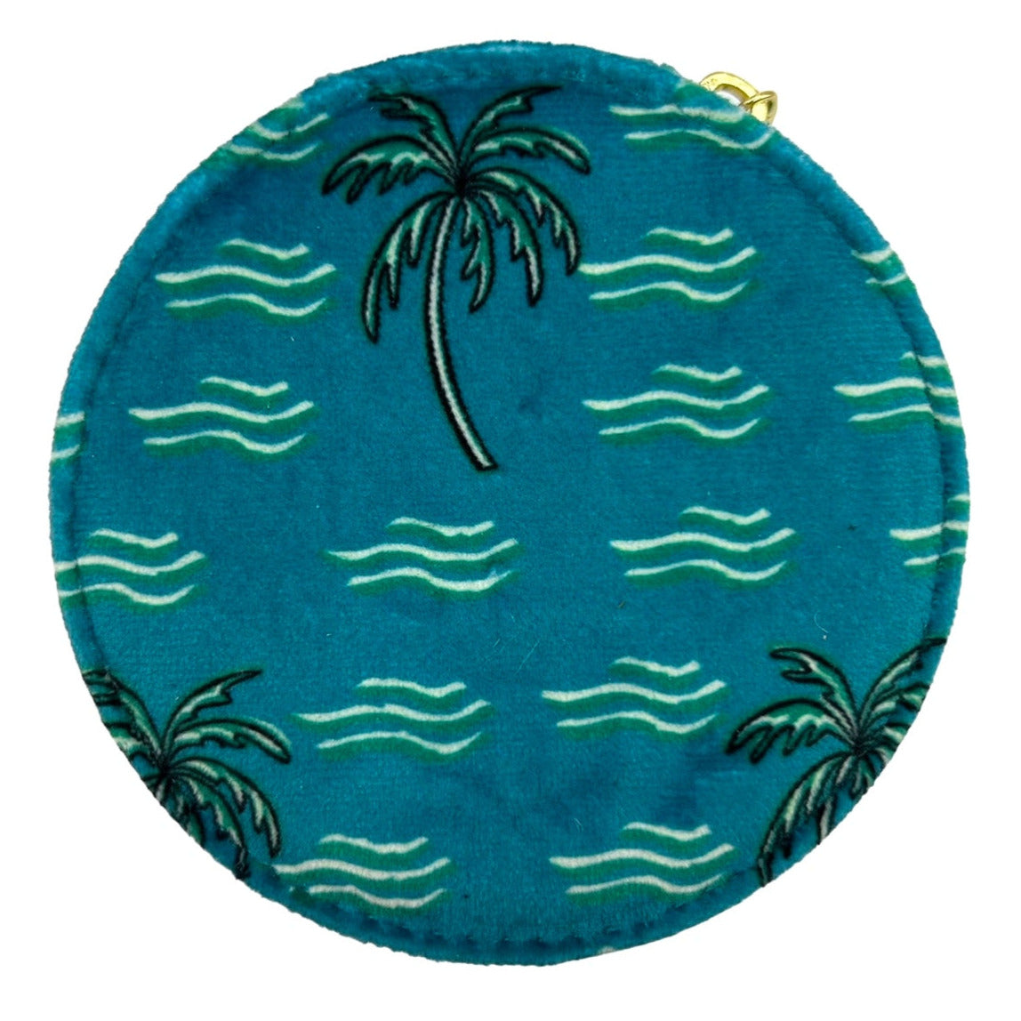 Jewellery travel pot in teal palm tree print