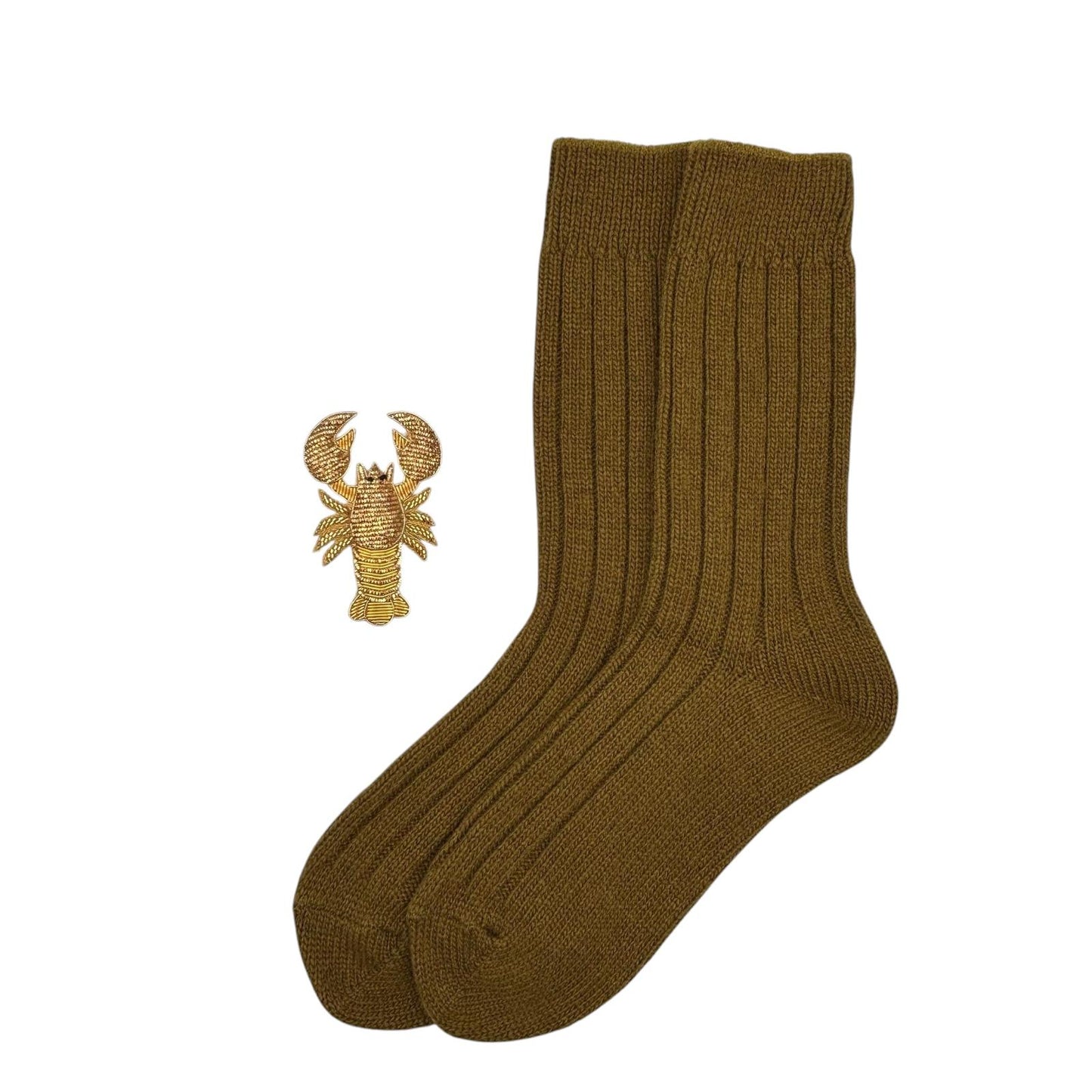 Sofia Khaki Cashmere-Blend Sock Gift Box with Brooch