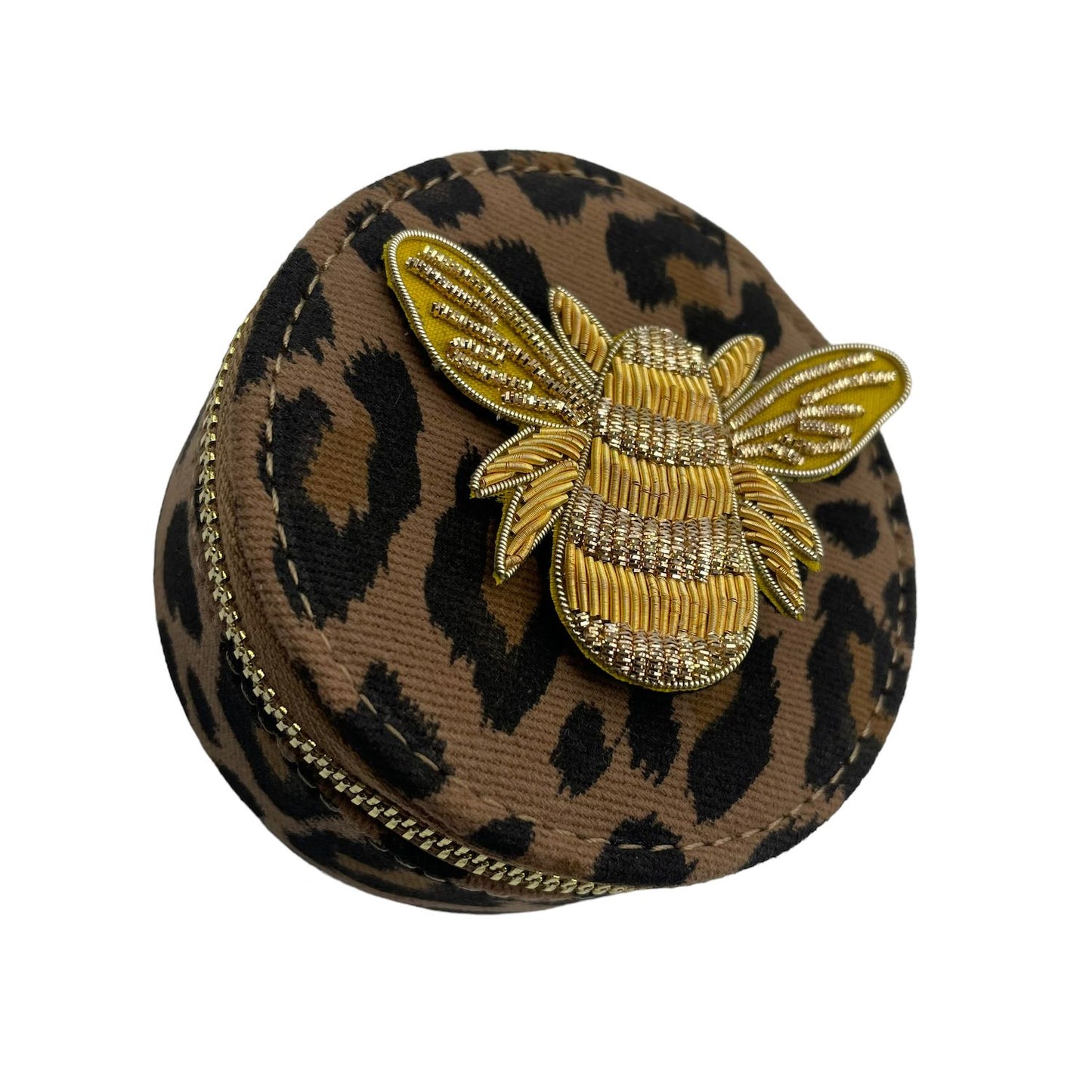 Jewellery travel pot - leopard print - gold bee
