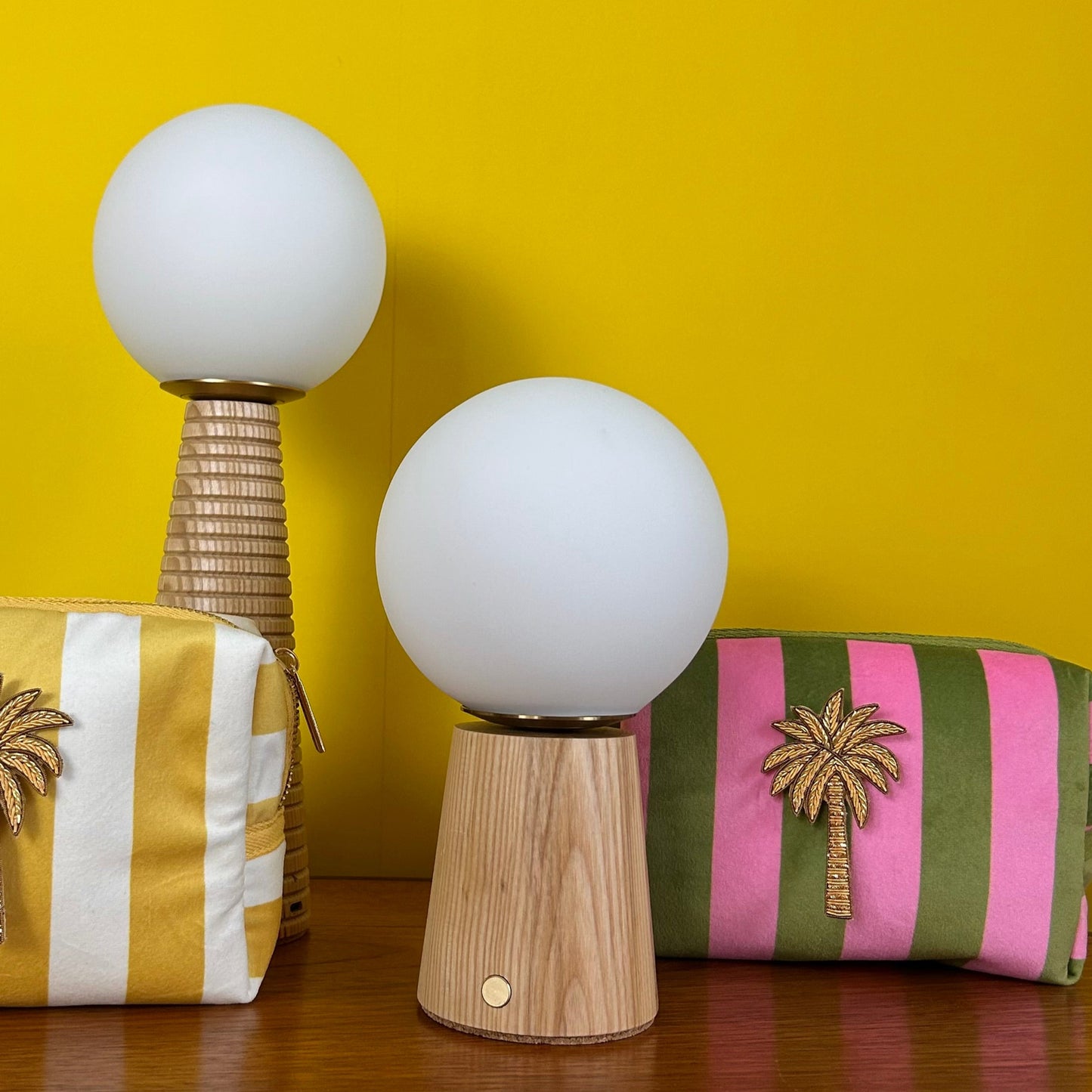 Small Deco Cone Beech style rechargeable touch lamp