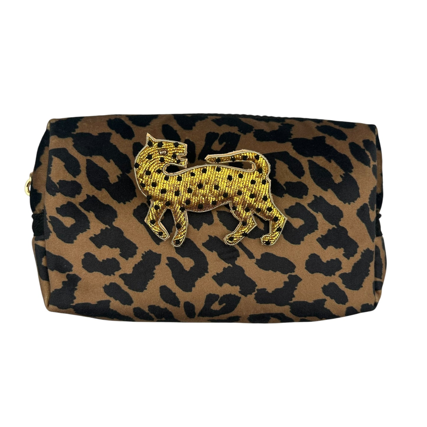 Leopard print makeup bag with Leopard brooch