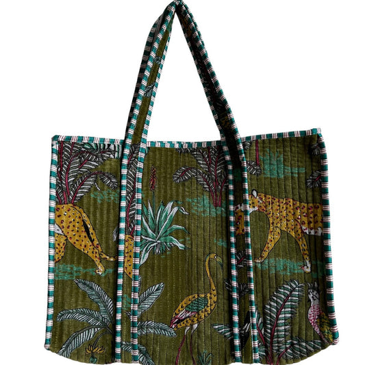 Madagascar bag in green - velvet tote bag