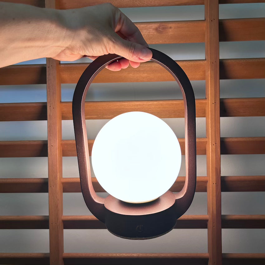 Mini Lantern Walnut style rechargeable touch lamp