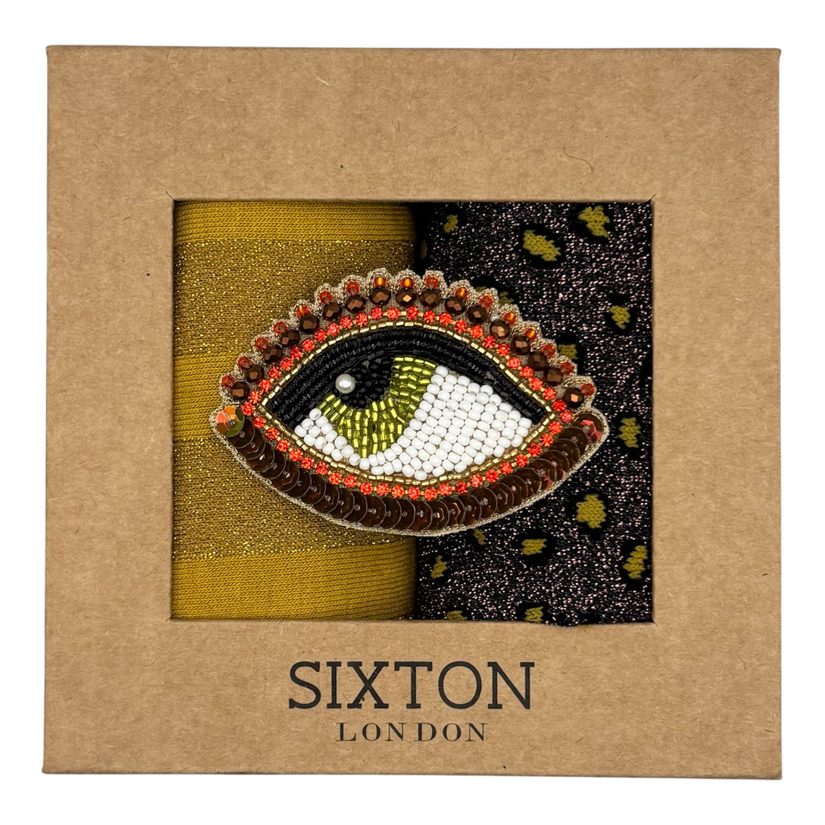 Mustard Berlin & Cheetah sock box duo with brooch