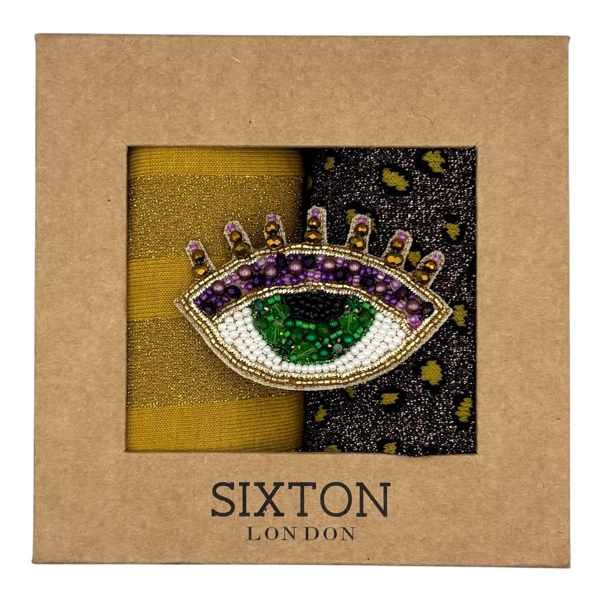 Mustard Berlin & Cheetah sock box duo with brooch