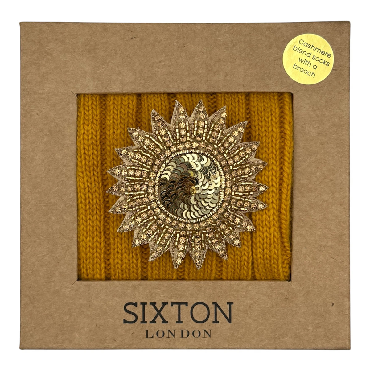Sofia Mustard Cashmere-Blend Sock Gift Box with Brooch