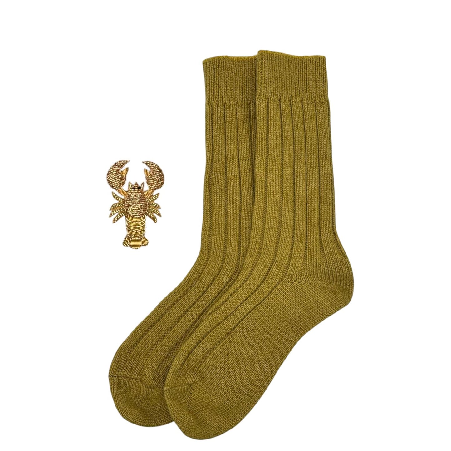 Sofia Olive Cashmere-Blend Sock Gift Box with Brooch